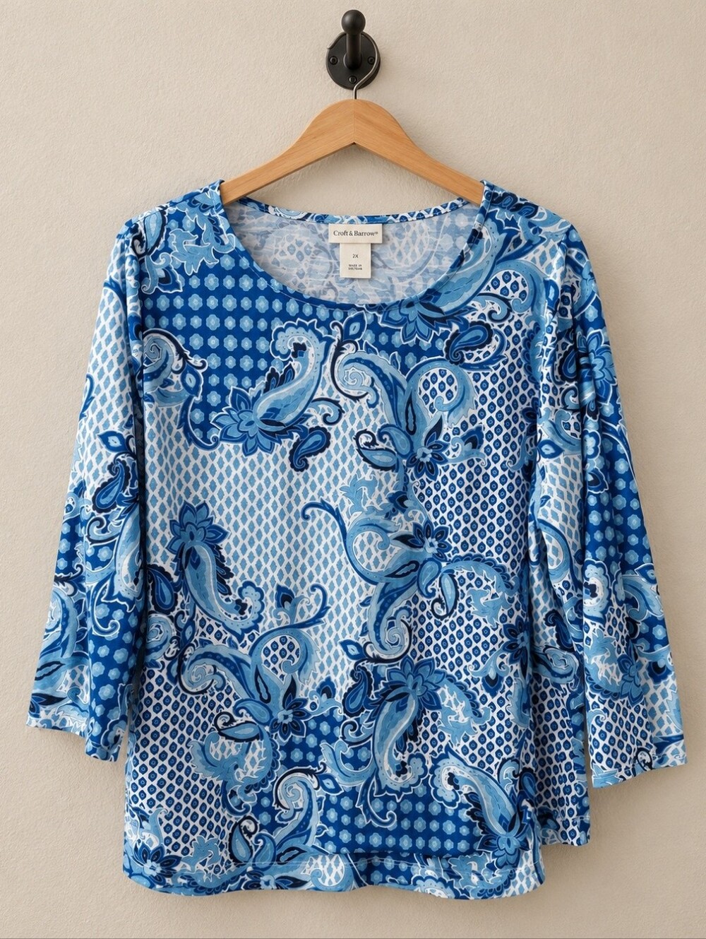 Ruby Rd. Blue Paisley & Geometric Long Sleeve Top